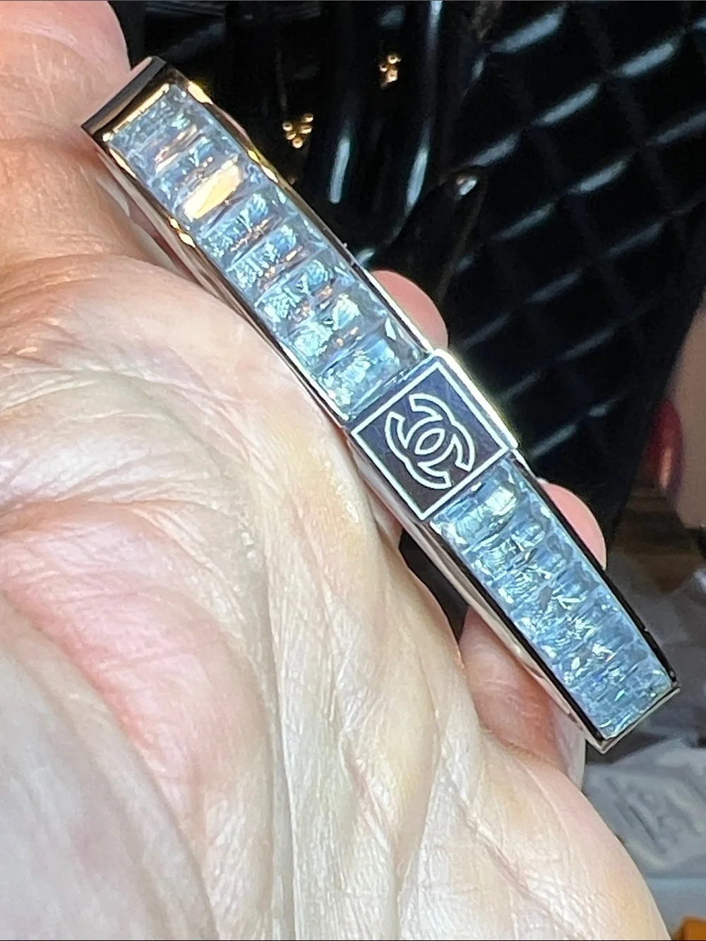 Silver Iridescent Crystal Bangle with CC Logo